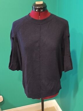 All Saints Black Short-Sleeve Cotton-blend Crewneck Sweater, Size 6